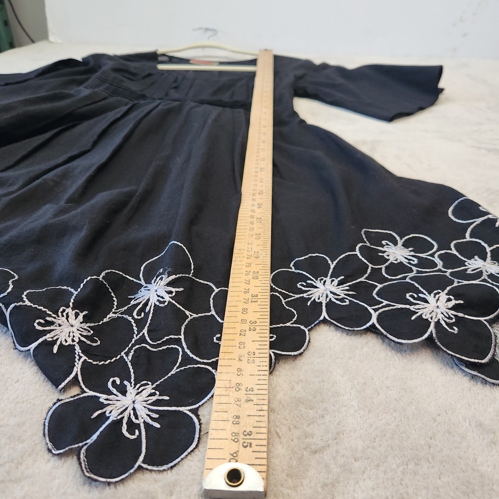Prada Black Sheer Cotton Embroidered Floral Tie Back Dress Made Italy Small - Picture 7 of 11